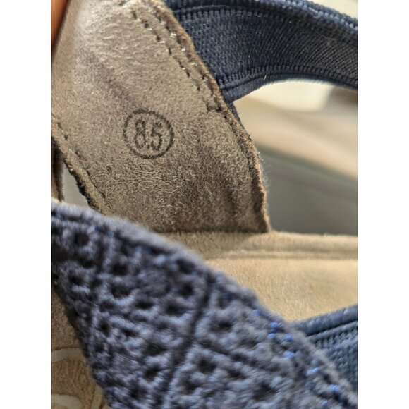 Skechers Memory Foam Navy Blue Wedge Sandals With Stretch Straps & Peep Toe Desi - Picture 3 of 12